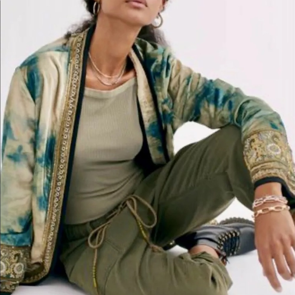 Free People Velvet Duster Tie Dye Bead Embroidery - Picture 4 of 8